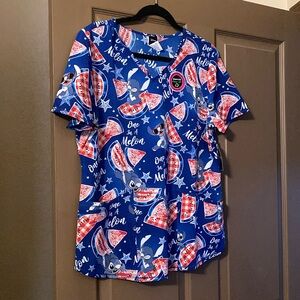 Disney Stitch One In A Melon Scrub Top NWT